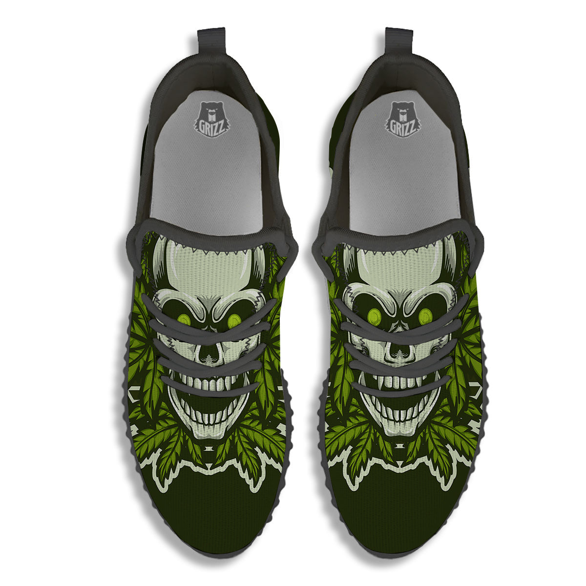 Skull Cannabis Print Black Walking Shoes-grizzshop