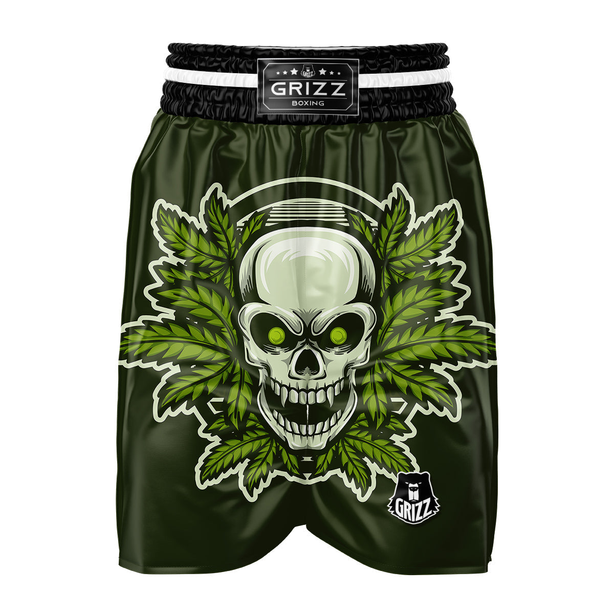 Skull Cannabis Print Boxing Shorts-grizzshop