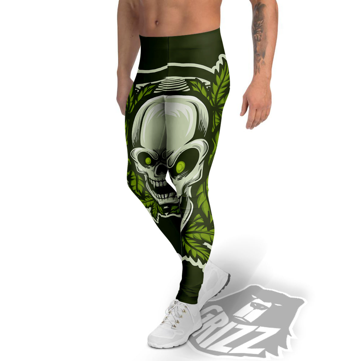 Skull Cannabis Print Men's Leggings-grizzshop