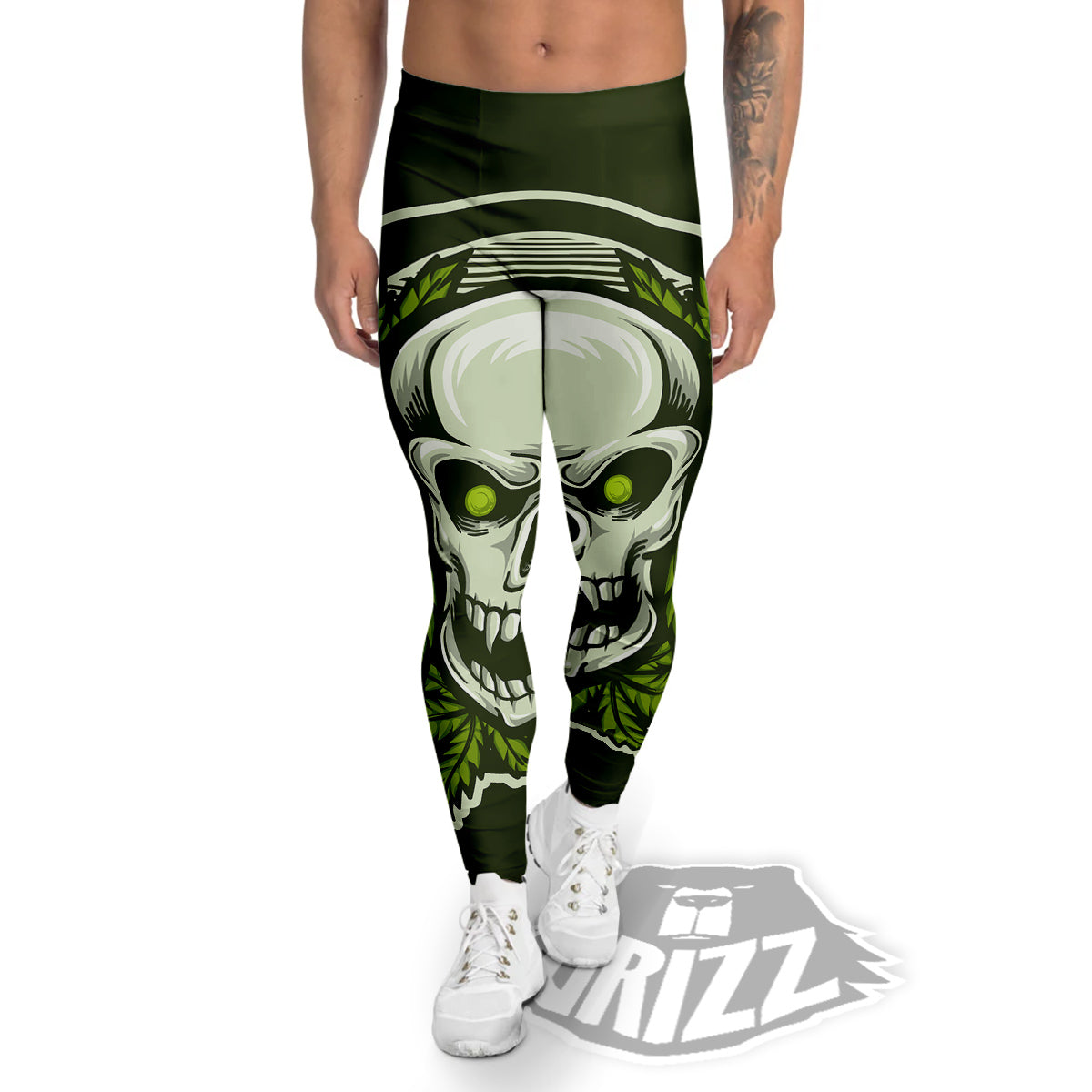 Skull Cannabis Print Men's Leggings-grizzshop