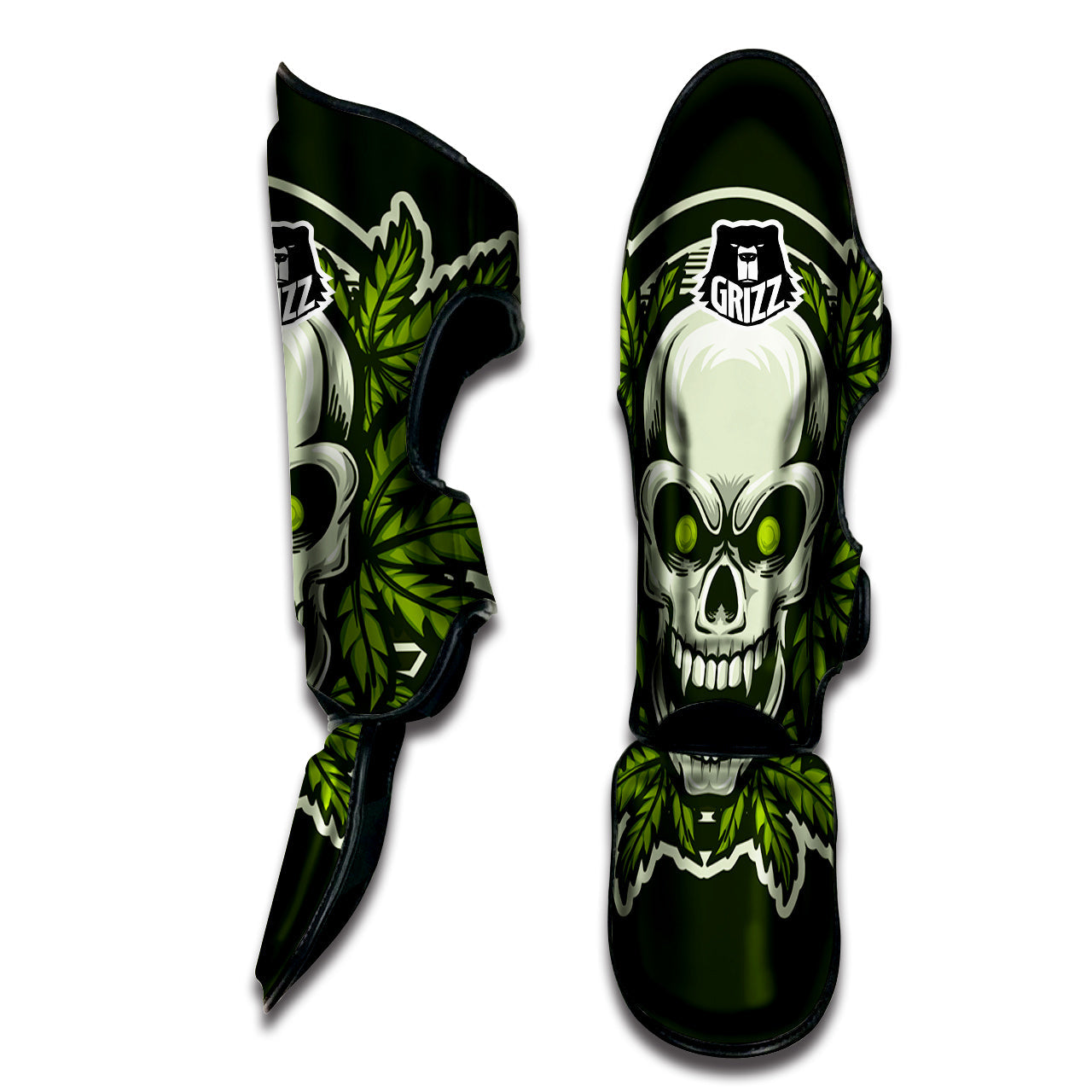Skull Cannabis Print Muay Thai Shin Guards-grizzshop