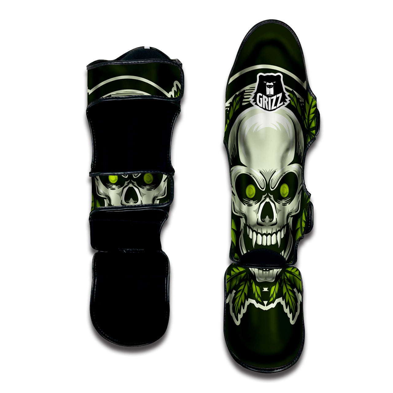 Skull Cannabis Print Muay Thai Shin Guards-grizzshop