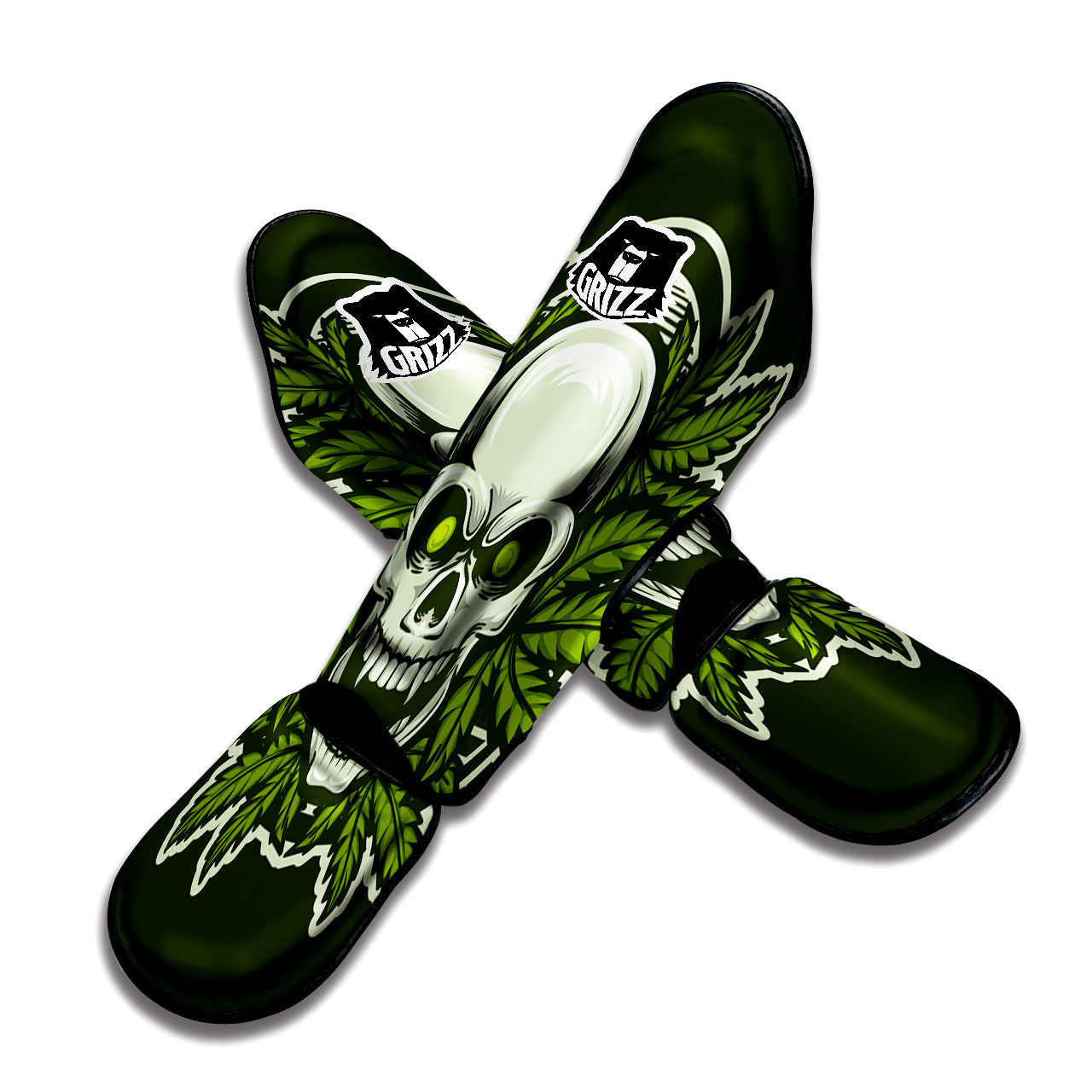 Skull Cannabis Print Muay Thai Shin Guards-grizzshop