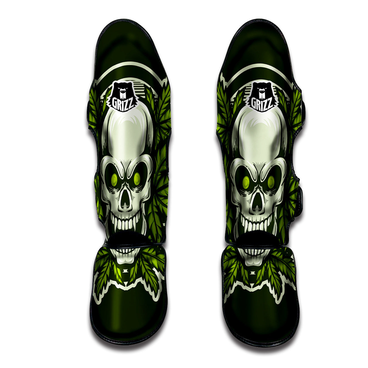 Skull Cannabis Print Muay Thai Shin Guards-grizzshop