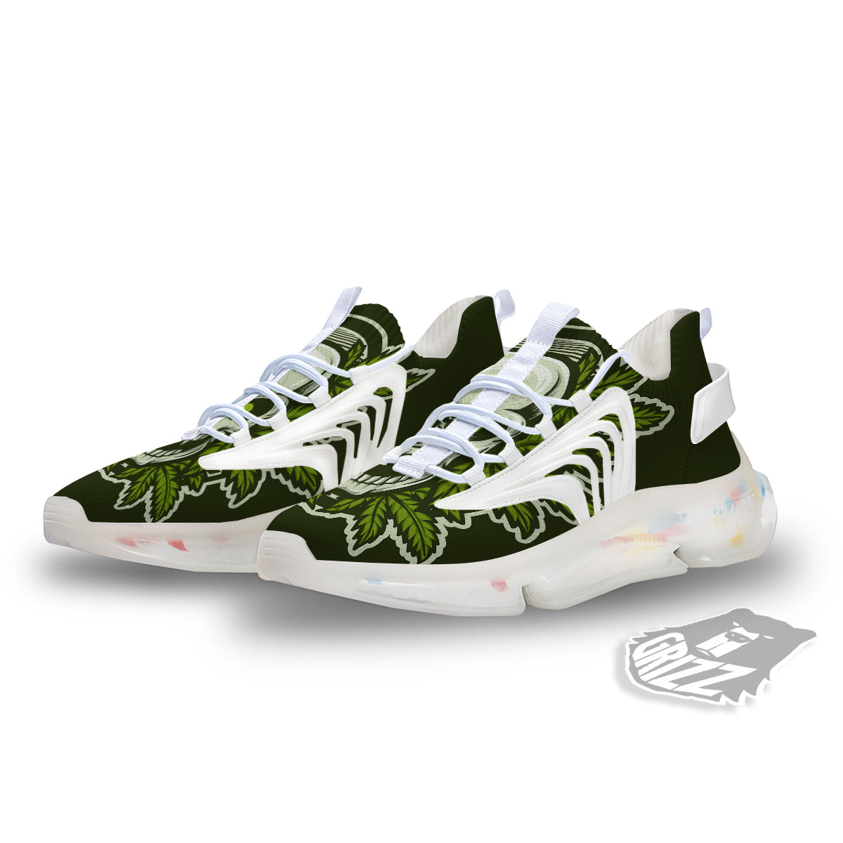 Skull Cannabis Print White Gym Shoes-grizzshop