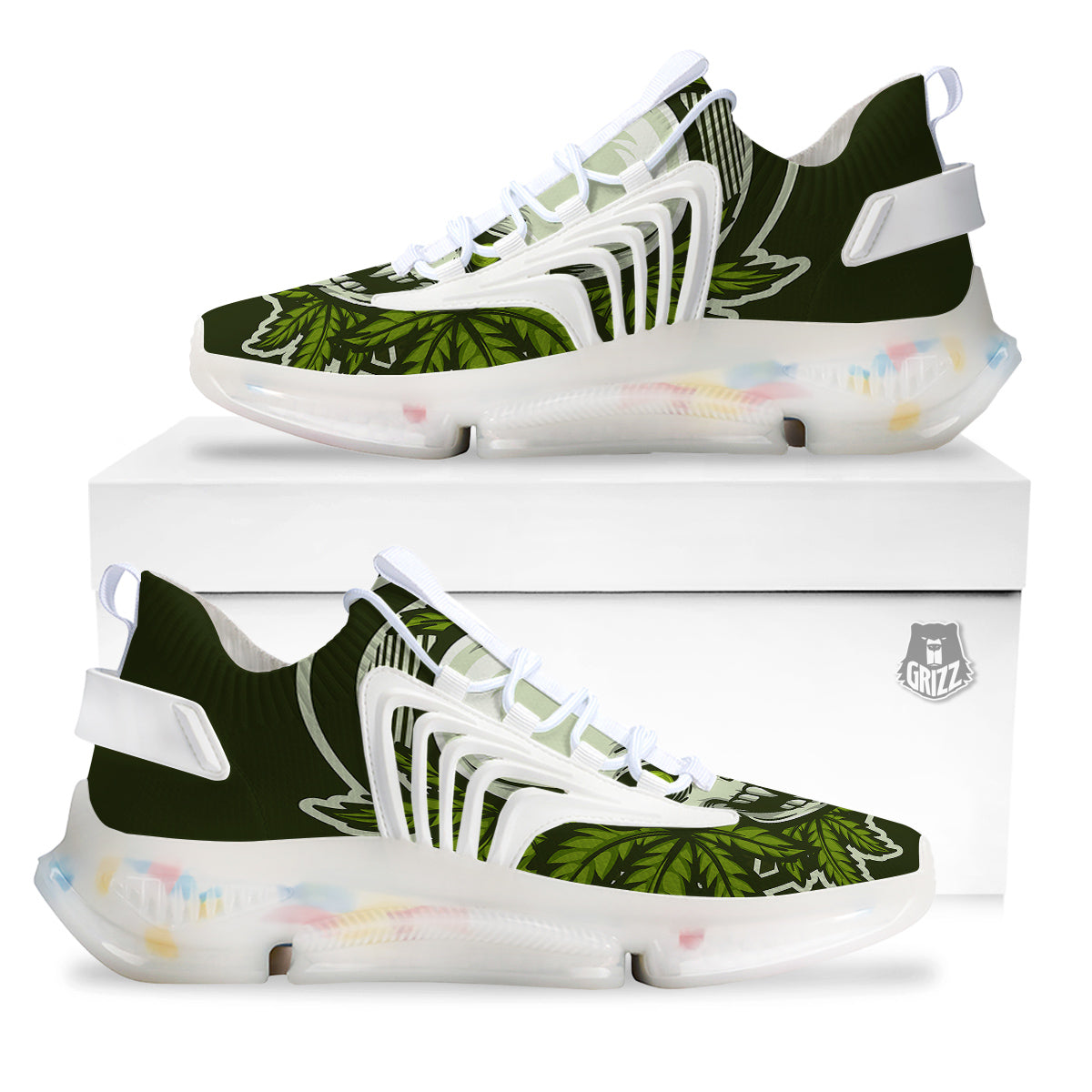 Skull Cannabis Print White Gym Shoes-grizzshop