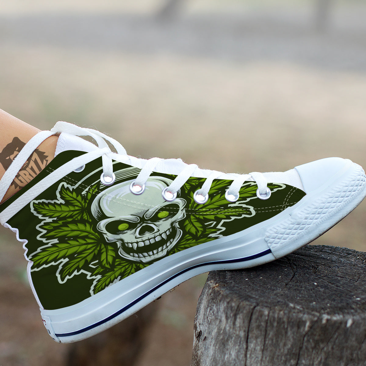 Skull Cannabis Print White High Top Shoes-grizzshop