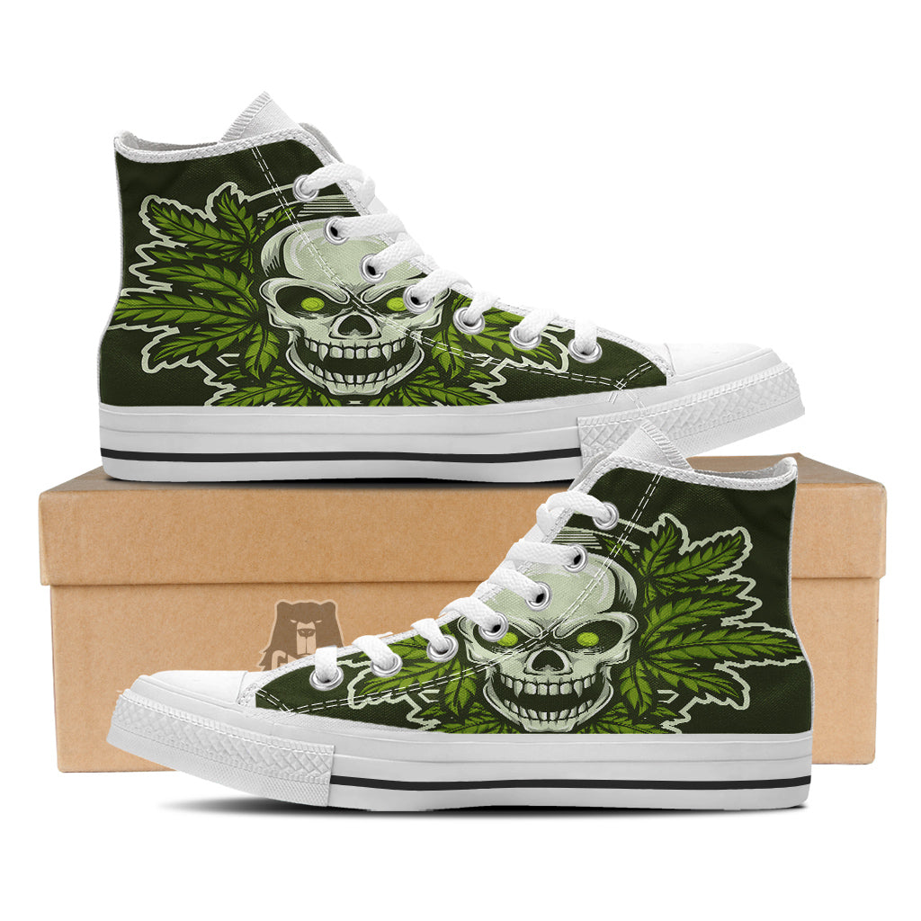 Skull Cannabis Print White High Top Shoes-grizzshop