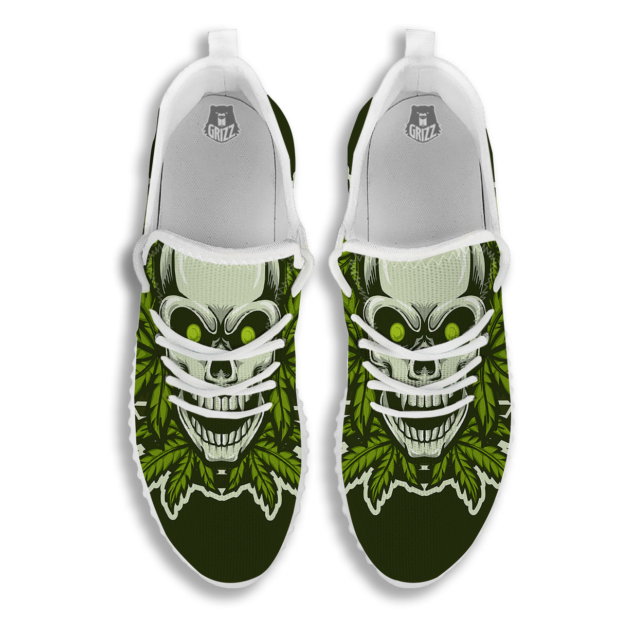 Skull Cannabis Print White Walking Shoes-grizzshop