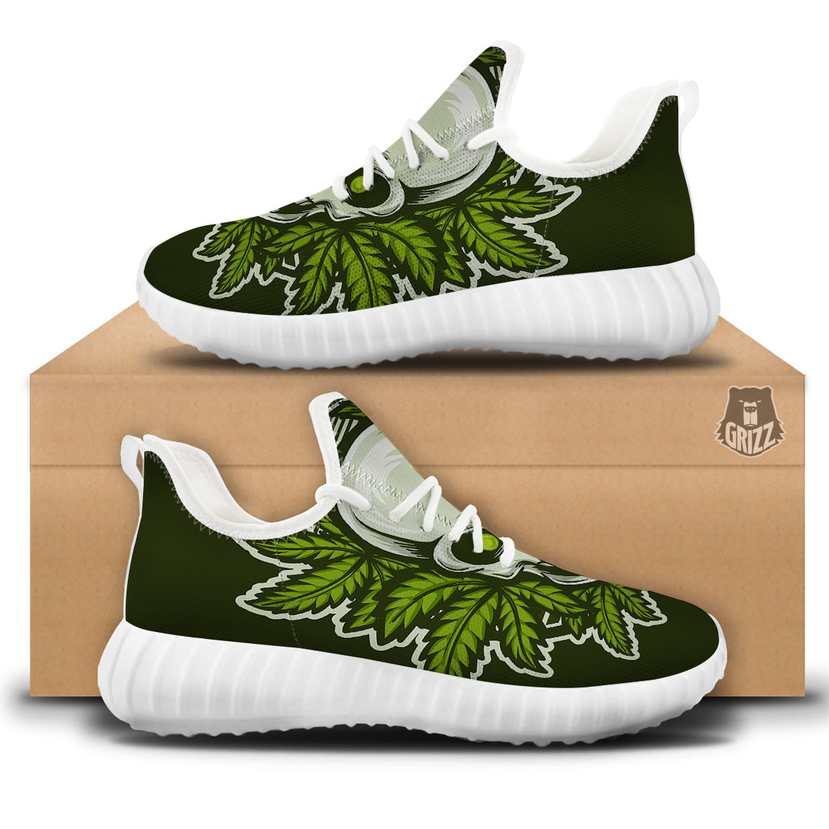 Skull Cannabis Print White Walking Shoes-grizzshop