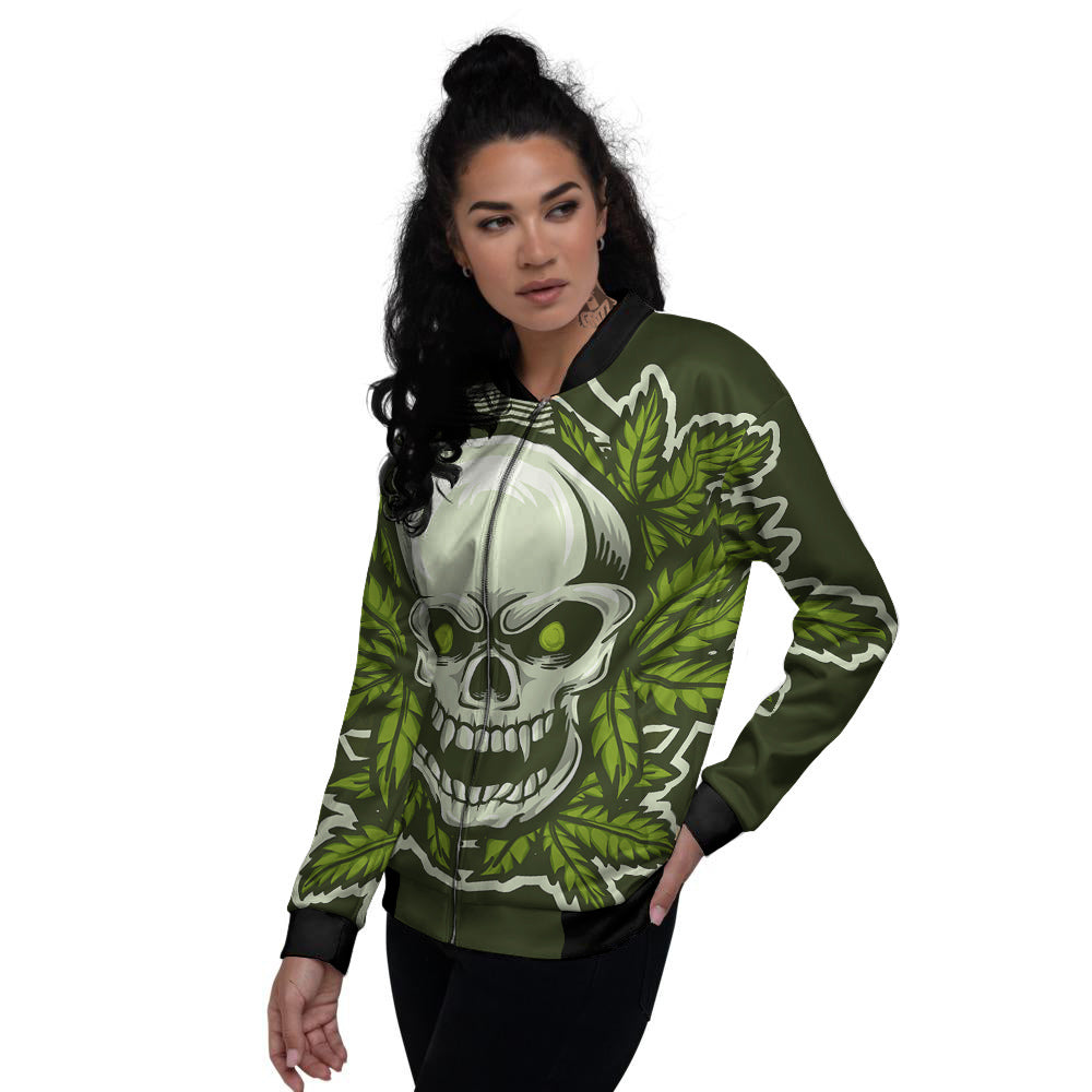 Skull Cannabis Print Women's Bomber Jacket-grizzshop