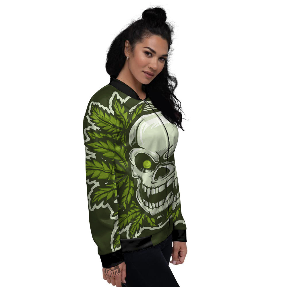 Skull Cannabis Print Women's Bomber Jacket-grizzshop