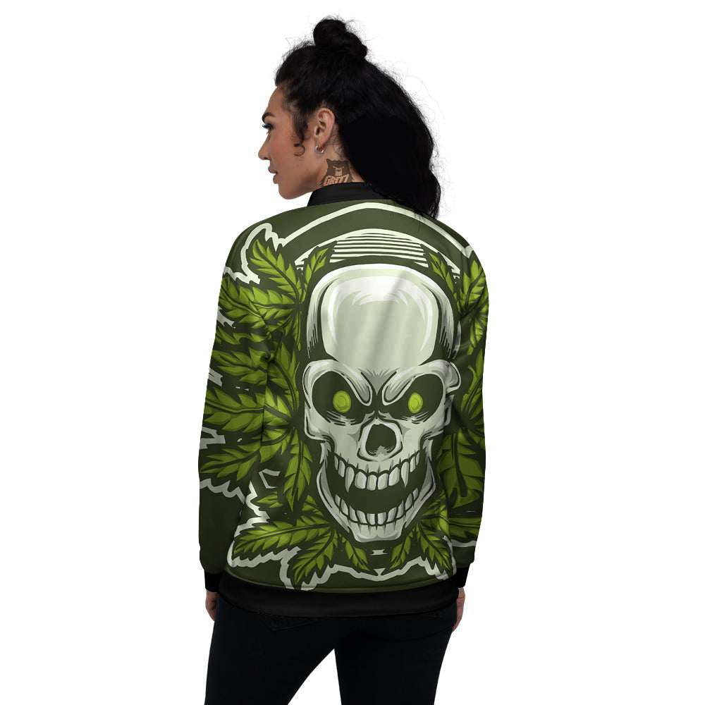 Skull Cannabis Print Women's Bomber Jacket-grizzshop
