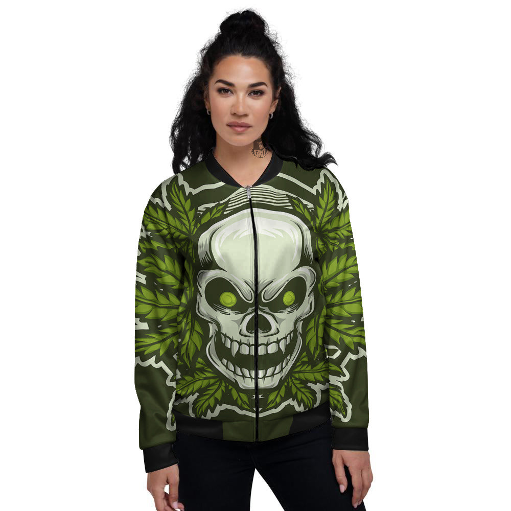 Skull Cannabis Print Women's Bomber Jacket-grizzshop
