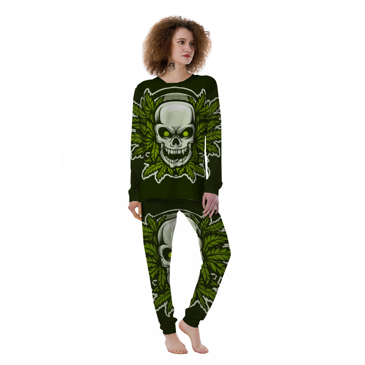 Skull Cannabis Print Women's Pajamas-grizzshop