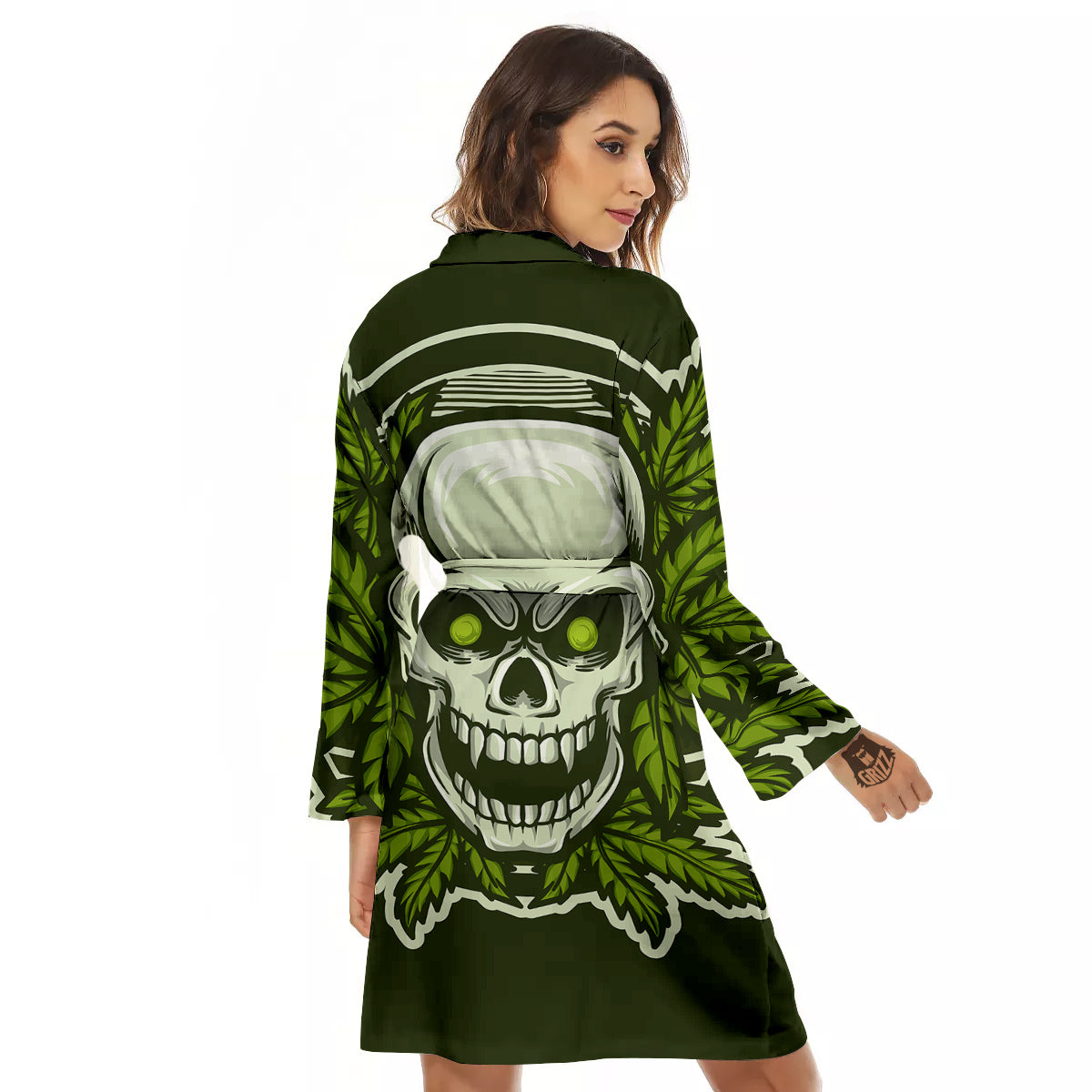 Skull Cannabis Print Women's Robe-grizzshop