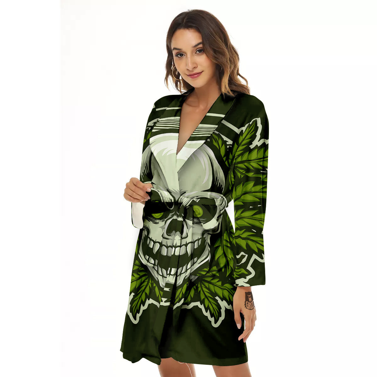 Skull Cannabis Print Women's Robe-grizzshop