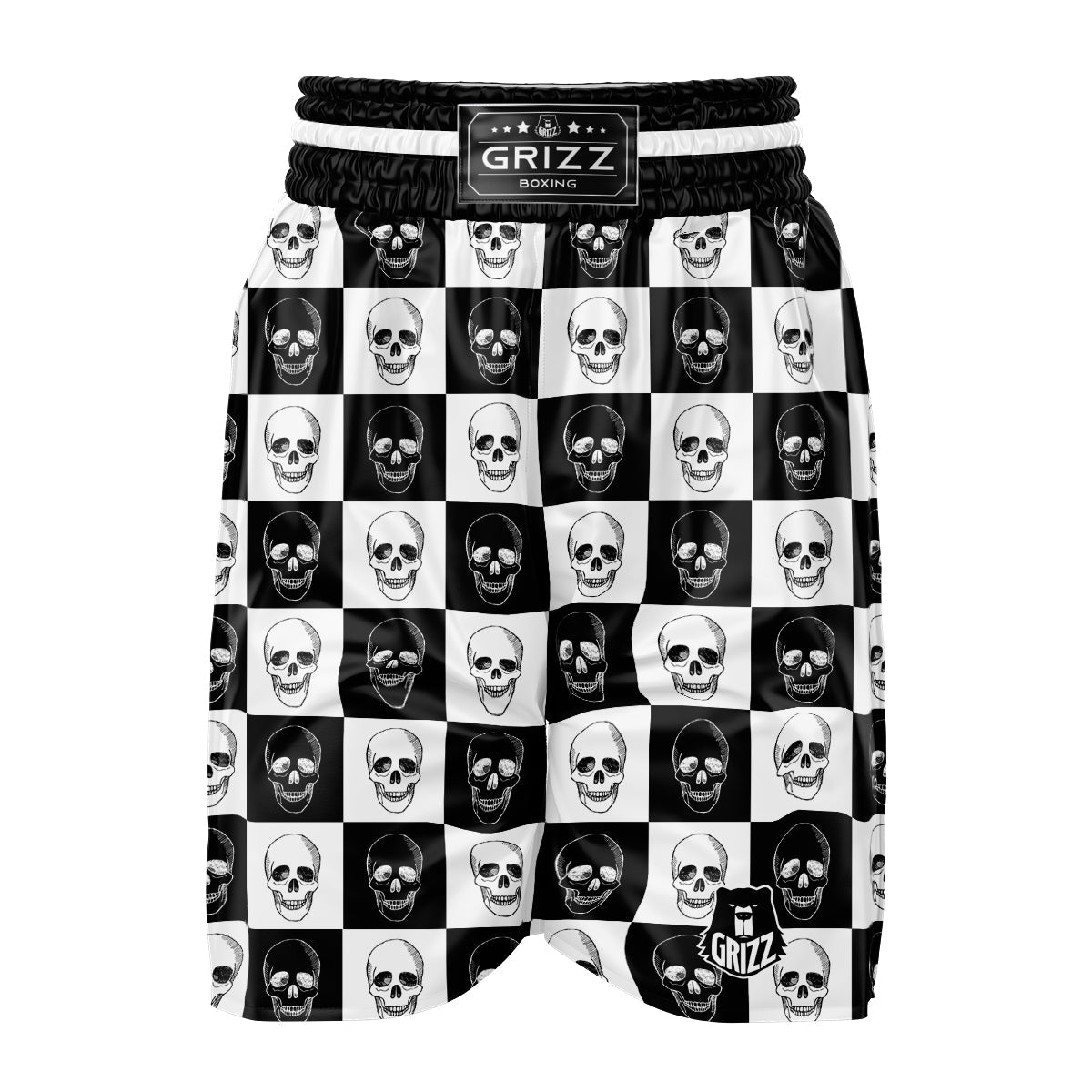Skull Checkered Print Pattern Boxing Shorts-grizzshop