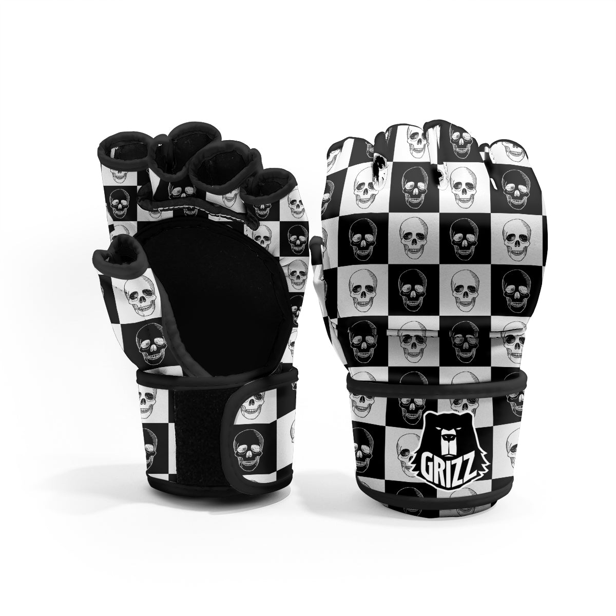 Skull Checkered Print Pattern MMA Gloves-grizzshop