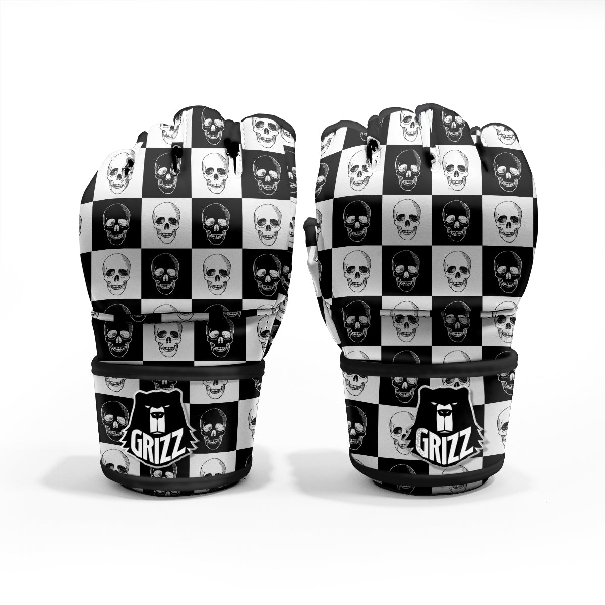 Skull Checkered Print Pattern MMA Gloves-grizzshop