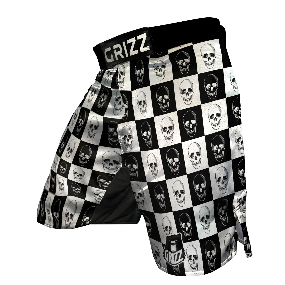 Skull Checkered Print Pattern MMA Shorts-grizzshop