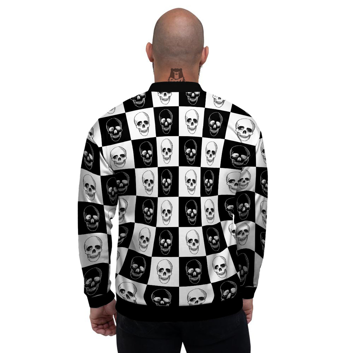 Skull Checkered Print Pattern Men's Bomber Jacket-grizzshop