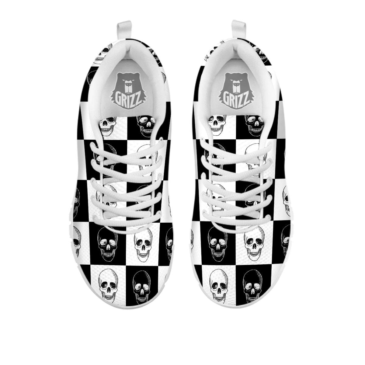 Skull Checkered Print Pattern White Sneaker-grizzshop