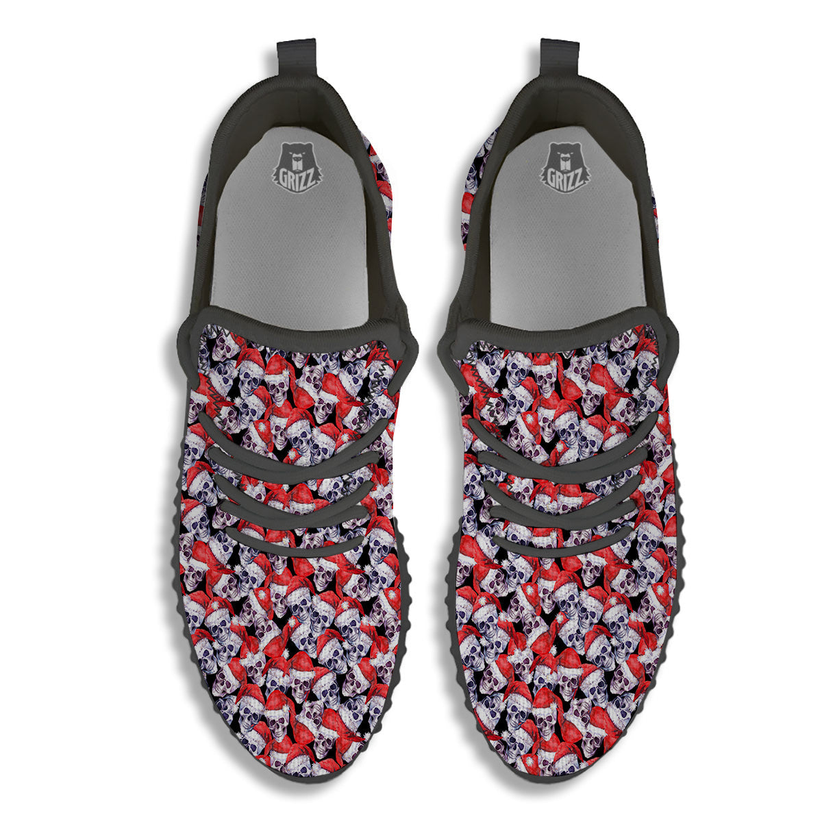 Skull Christmas Santa Print Pattern Black Walking Shoes-grizzshop