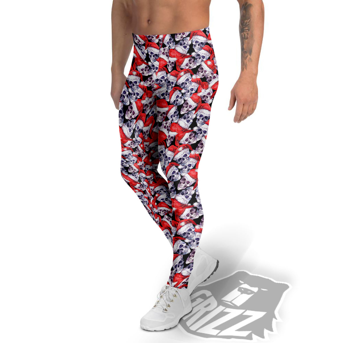 Skull Christmas Santa Print Pattern Men's Leggings-grizzshop