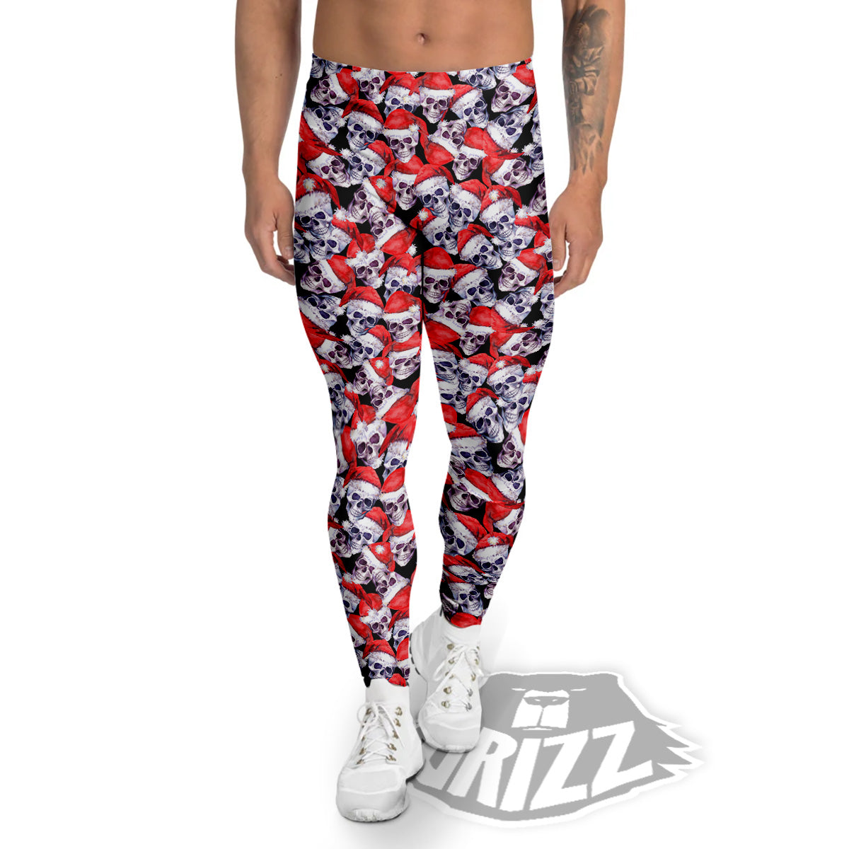 Skull Christmas Santa Print Pattern Men's Leggings-grizzshop