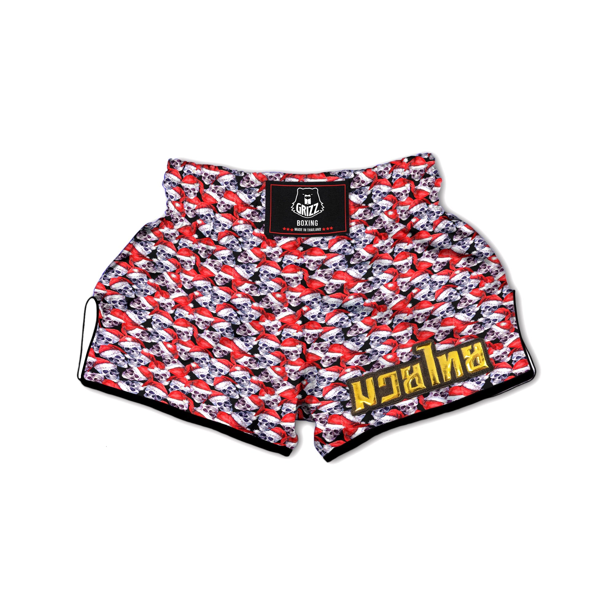 Skull Christmas Santa Print Pattern Muay Thai Boxing Shorts-grizzshop