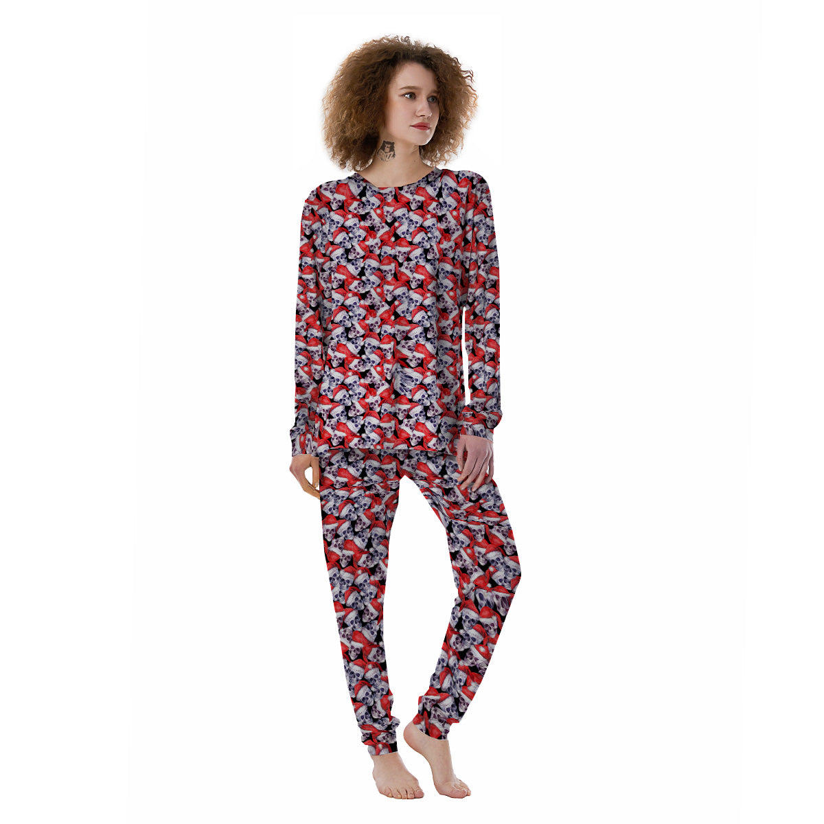 Skull Christmas Santa Print Pattern Women's Pajamas-grizzshop
