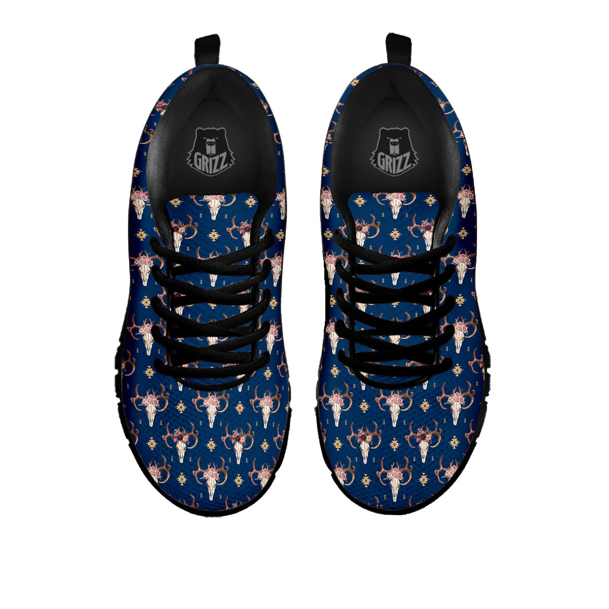 Skull Deer Boho Print Pattern Black Sneaker-grizzshop