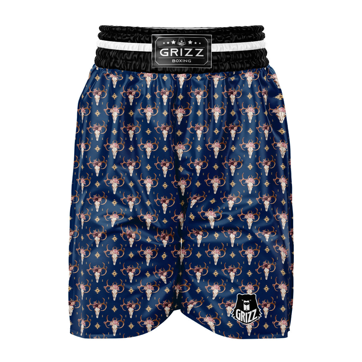 Skull Deer Boho Print Pattern Boxing Shorts-grizzshop