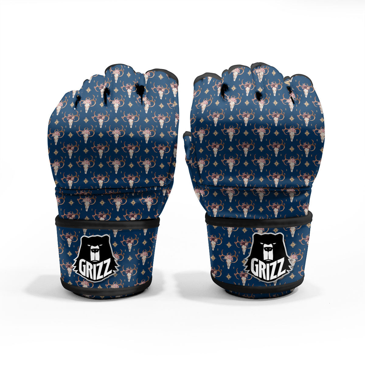 Skull Deer Boho Print Pattern MMA Gloves-grizzshop