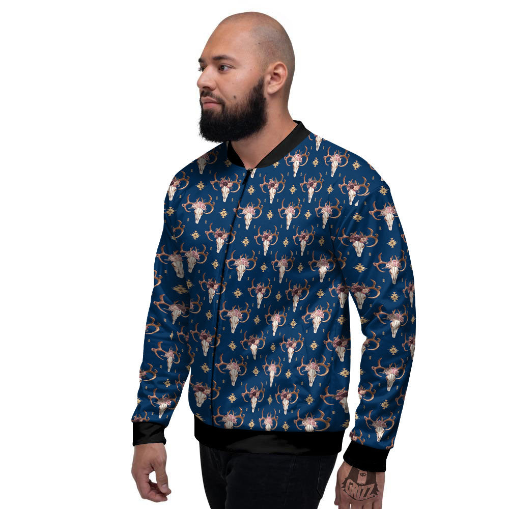 Skull Deer Boho Print Pattern Men's Bomber Jacket-grizzshop