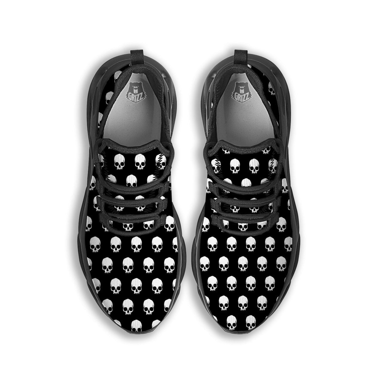 Skull Emo Print Pattern Black Running Shoes-grizzshop