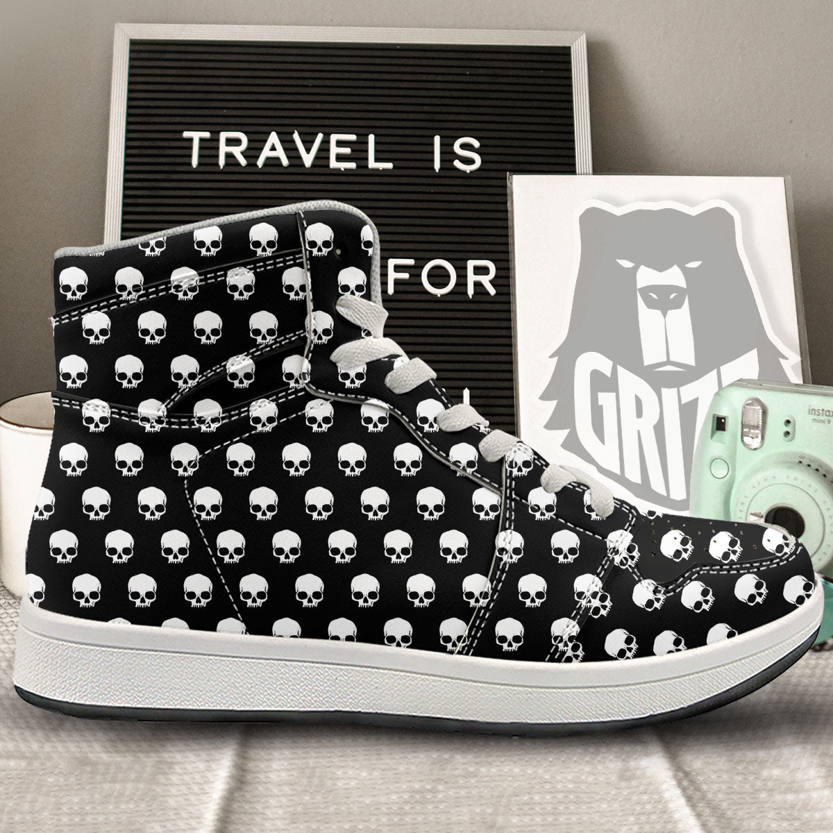 Skull Emo Print Pattern High Top Sneakers-grizzshop