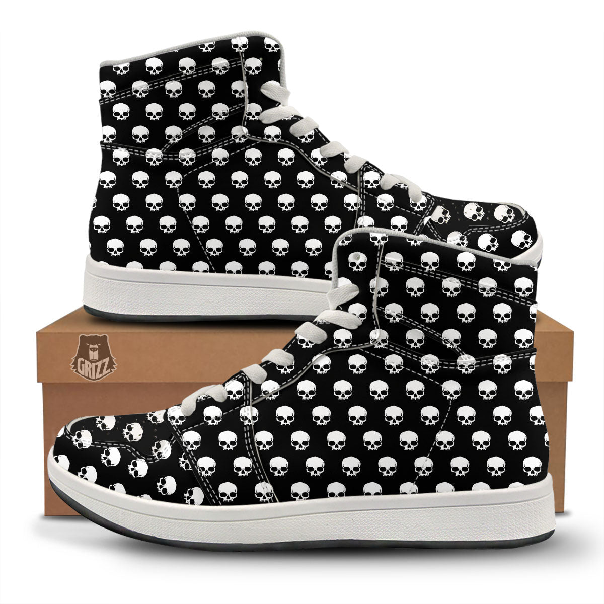 Skull Emo Print Pattern High Top Sneakers-grizzshop
