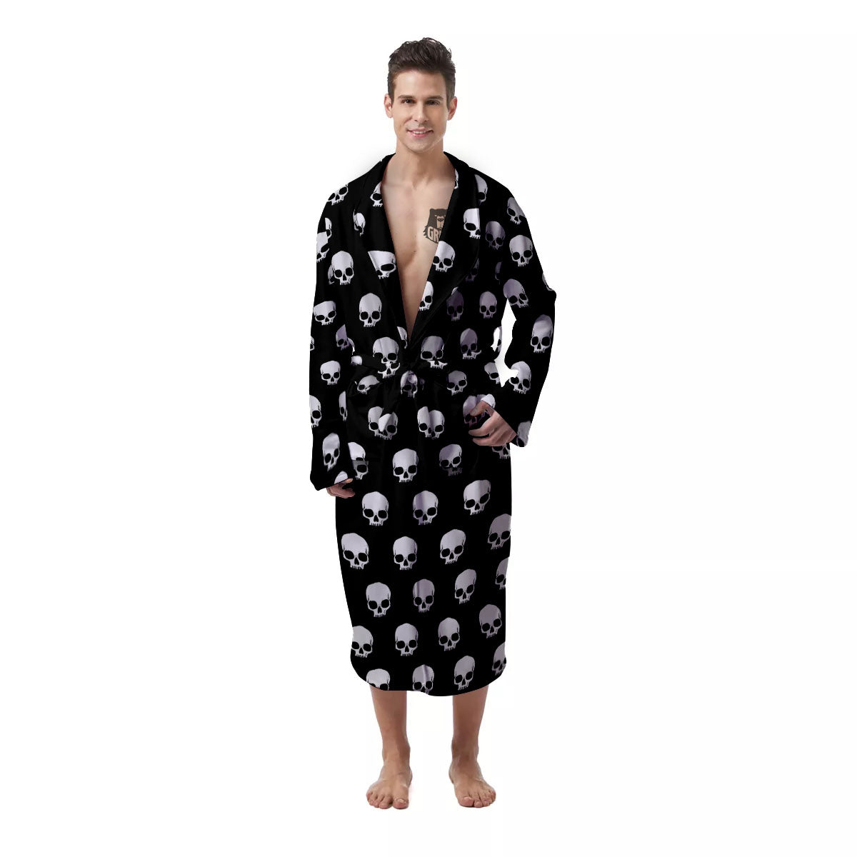 Skull Emo Print Pattern Men's Robe-grizzshop