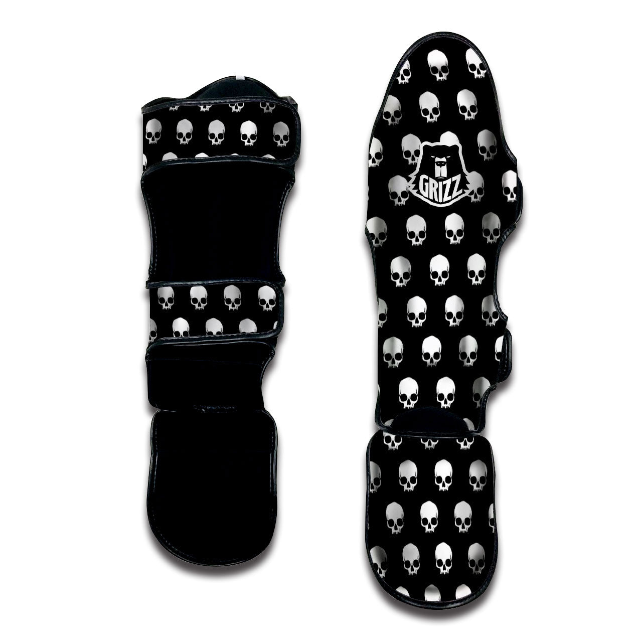 Skull Emo Print Pattern Muay Thai Shin Guards-grizzshop