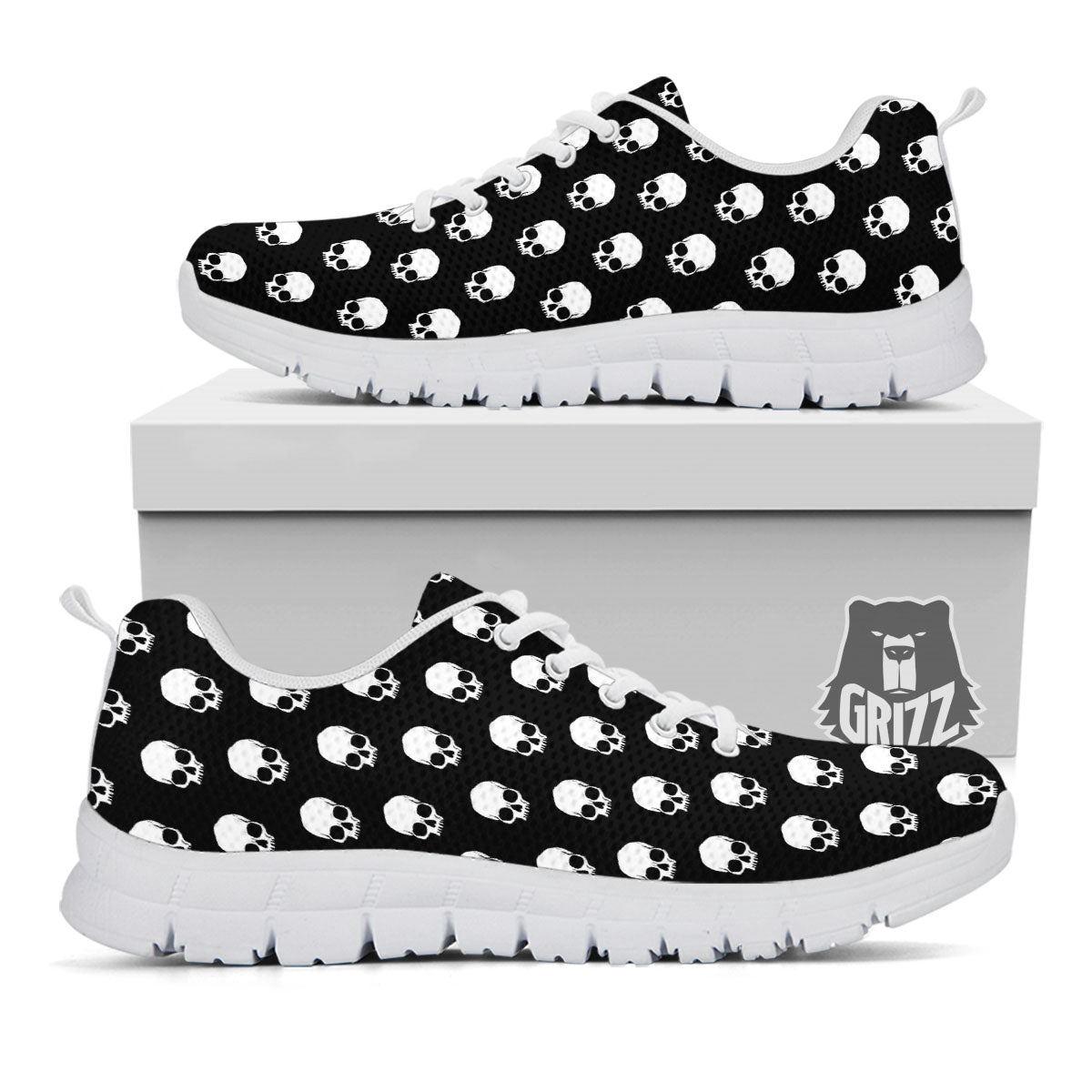 Skull Emo Print Pattern White Sneaker-grizzshop