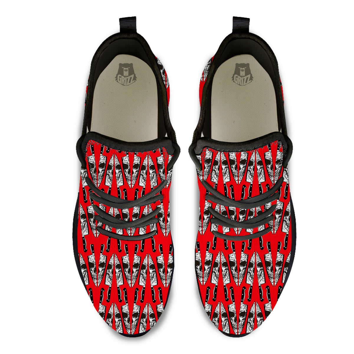 Skull Face Reflection Knife Print Pattern Black Athletic Shoes-grizzshop