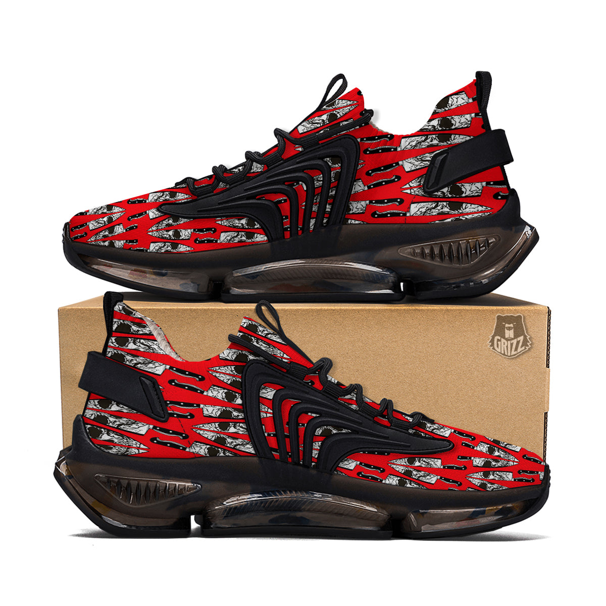 Skull Face Reflection Knife Print Pattern Black Gym Shoes-grizzshop