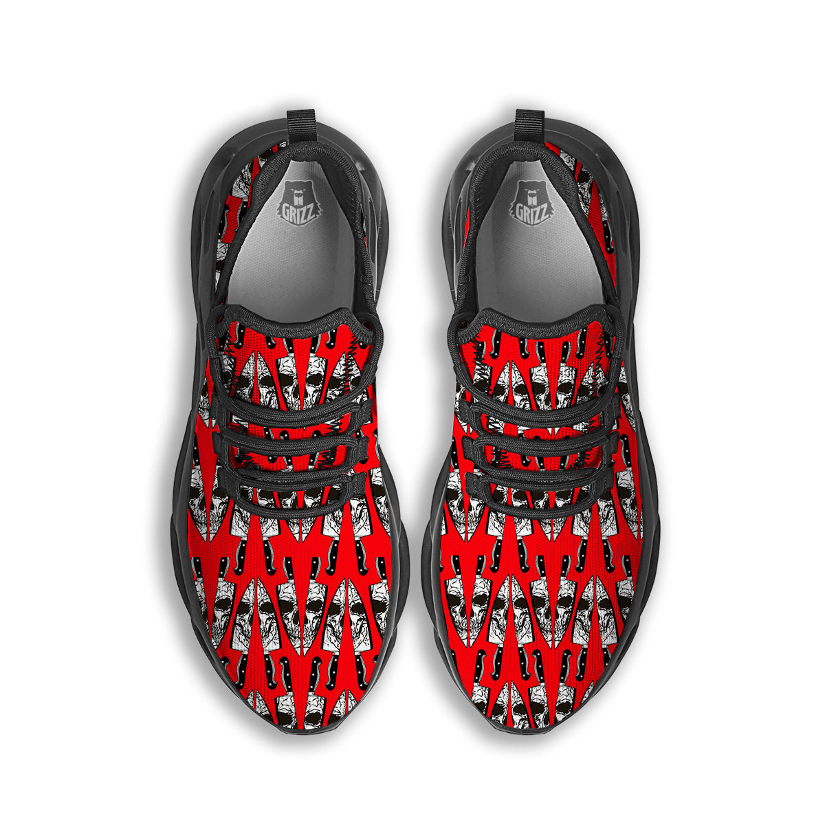Skull Face Reflection Knife Print Pattern Black Running Shoes-grizzshop
