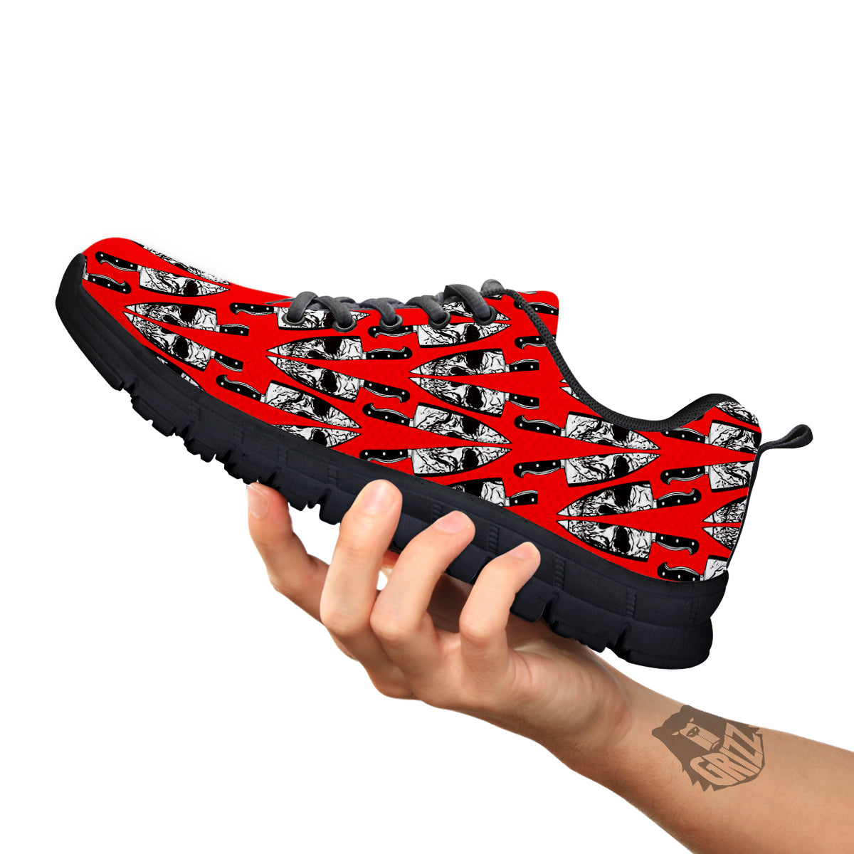 Skull Face Reflection Knife Print Pattern Black Sneaker-grizzshop