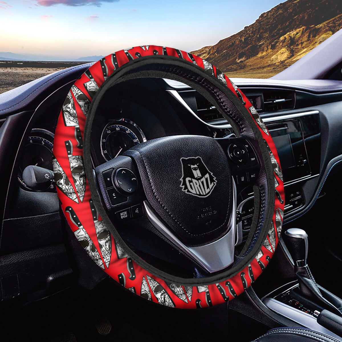 Skull Face Reflection Knife Print Pattern Car Steering Wheel Cover-grizzshop
