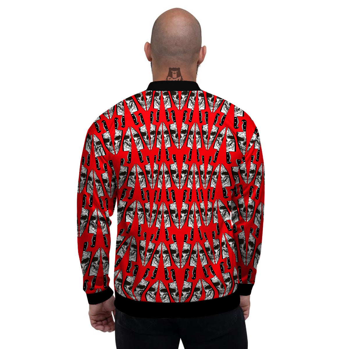 Skull Face Reflection Knife Print Pattern Men's Bomber Jacket-grizzshop