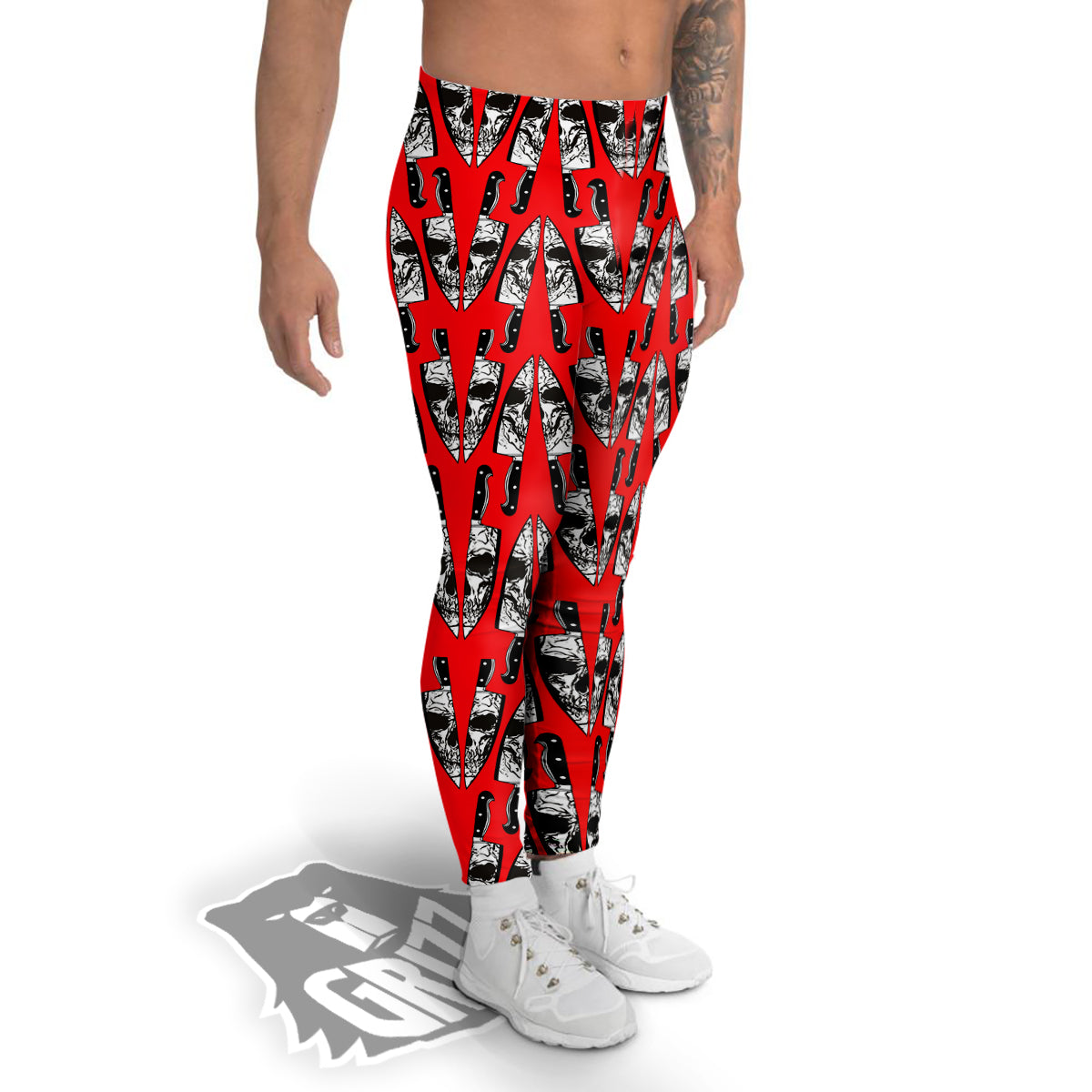 Skull Face Reflection Knife Print Pattern Men's Leggings-grizzshop