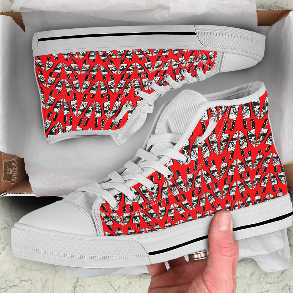 Skull Face Reflection Knife Print Pattern White High Top Shoes-grizzshop
